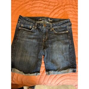 American Eagle Denim Jean Shorts Cuffed Dark Wash Stretch Womens Size 6‎